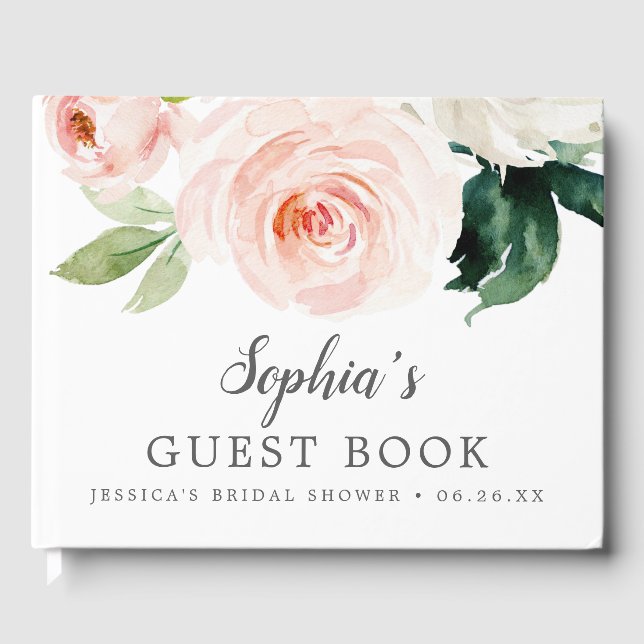 Blushing Blooms Bridal Shower Guest Book (Front)