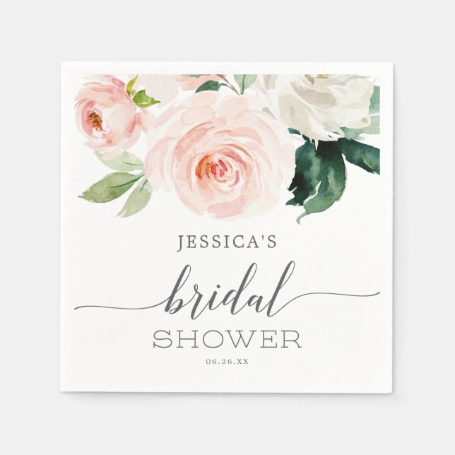 Blushing Blooms Bridal Shower Napkin (Front)