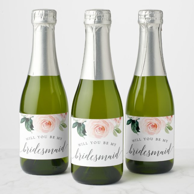 Blushing Blooms Bridesmaid Proposal Labels (Bottles)