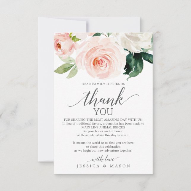 Blushing Blooms In Lieu of Favours Place Card (Front)