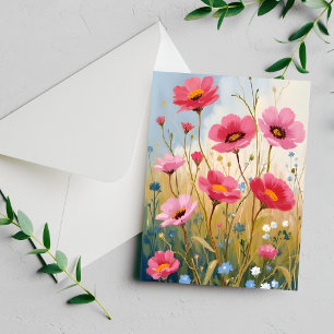 Blushing Blooms Pink Flower Meadow Floral Card