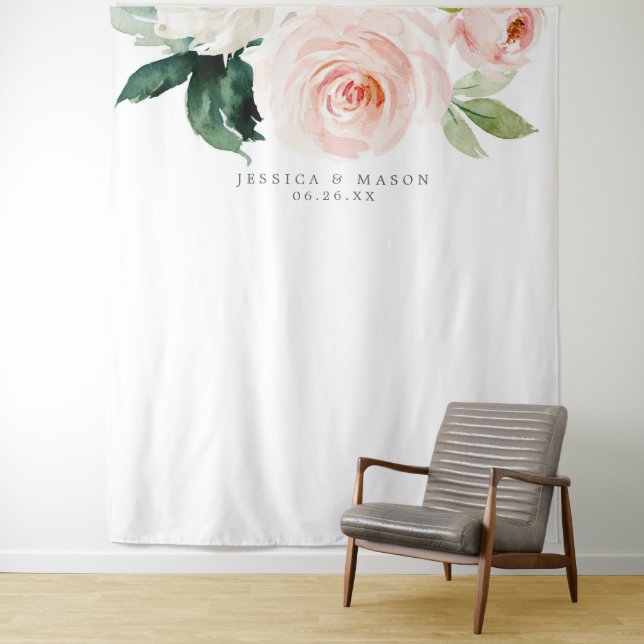 Blushing Blooms Wedding Backdrop Photo Booth Tapestry (In Situ)