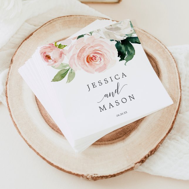 Blushing Blooms Wedding Napkin Cocktail Napkin (Creator Uploaded)
