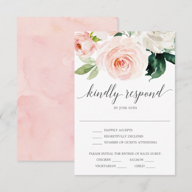 Blushing Blooms Wedding RSVP Card (Front/Back)