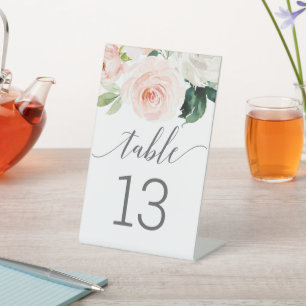 Blushing Blooms Wedding Table Numbers Pedestal Sign