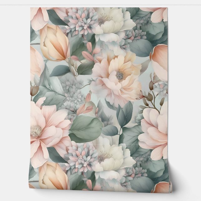 Blushing Bridal Ballet Botanical Wallpaper (Unrolling)