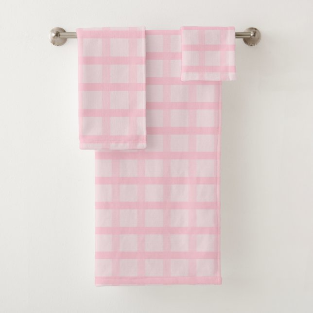 Blushing Bride And Tea Rose Pink Gingham Pattern Bath Towel Set (Insitu)