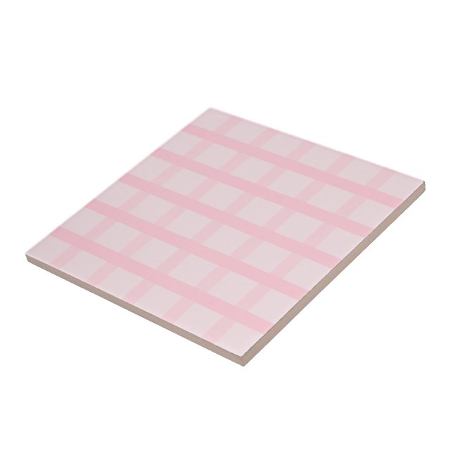 Blushing Bride And Tea Rose Pink Gingham Pattern Ceramic Tile (Side)