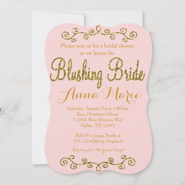 Blushing Bride Blush Pink Bridal Shower invitation (Front)