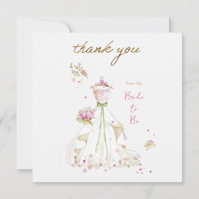 Blushing Bride in Bloom Bride to Be Thank You Card (Front)