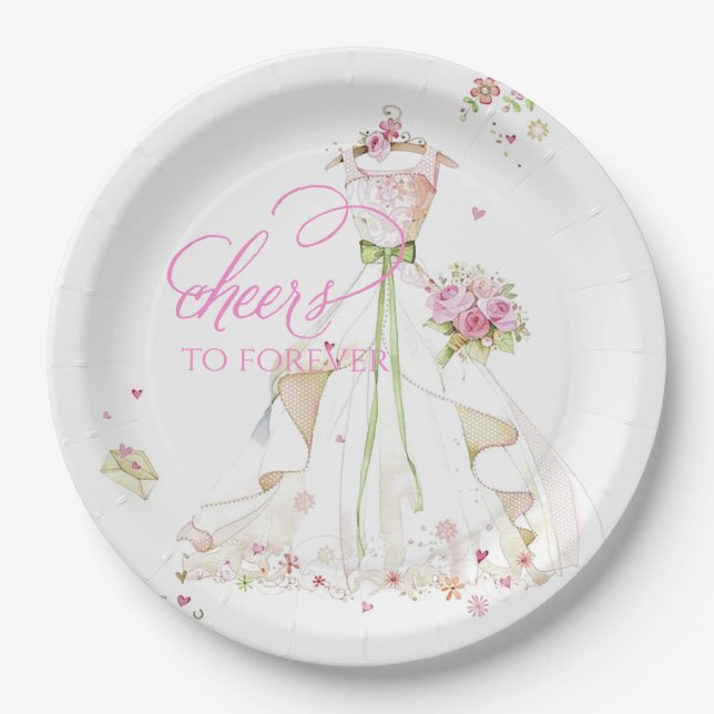 Blushing Bride in Bloom Cheers to Forever Paper Plate (Front)