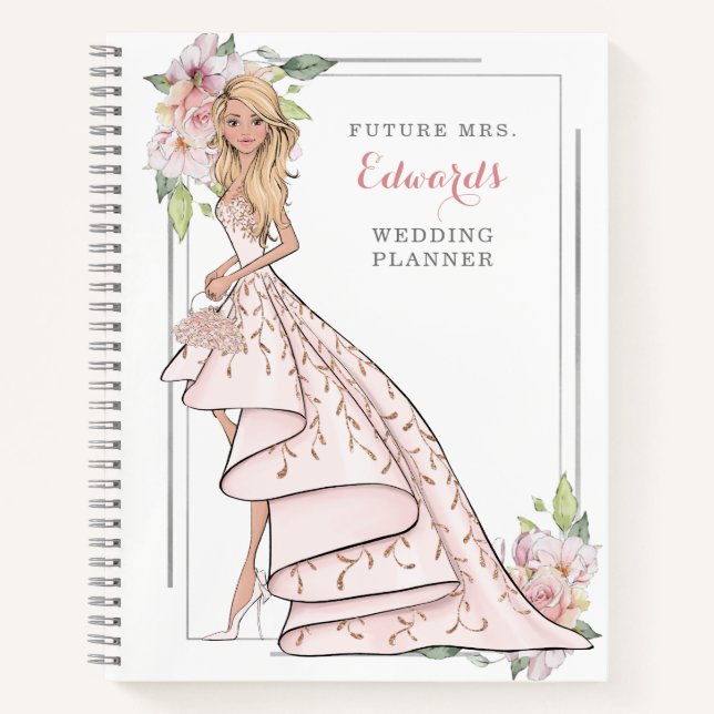 Blushing Bride in Gown Wedding Planner Notebook (Front)