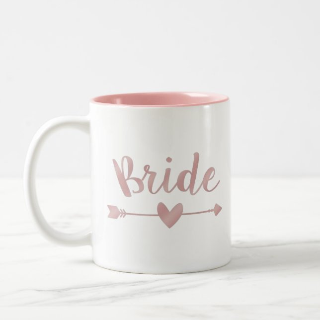 Blushing Bride Modern Lettering Pink Hearts Custom Two-Tone Coffee Mug (Left)
