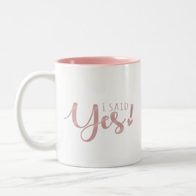 Blushing Bride Modern Lettering Pink Hearts Custom Two-Tone Coffee Mug (Left)