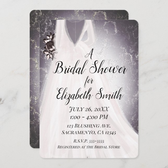 Blushing Bride Purple Modern Glam Bridal Shower Invitation (Front/Back)