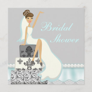 Blushing Brunette Damask Cake Bridal Shower Invite