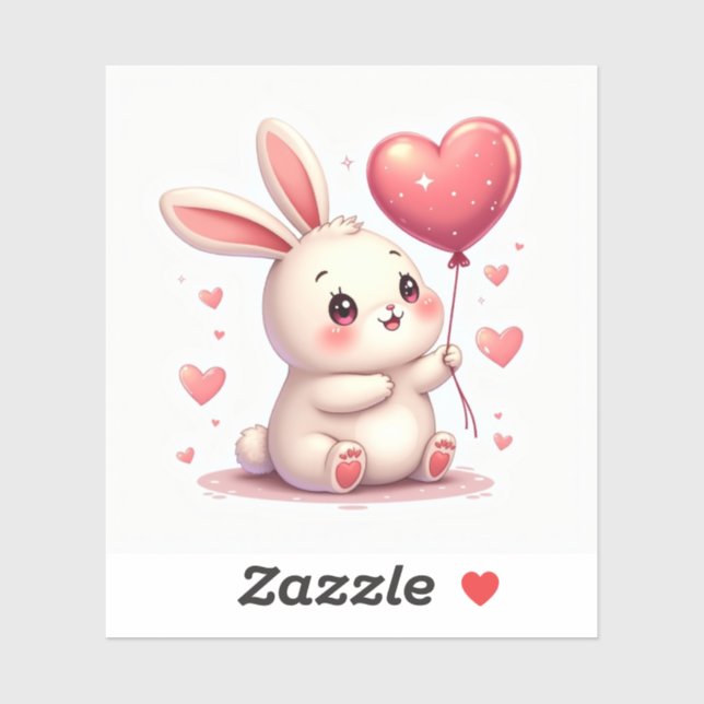 Blushing Bunny with Heart Balloon – Pastel Kawaii  (Sheet)