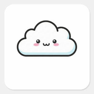 Blushing Cloud – Cute Kawaii Illustration Square Sticker