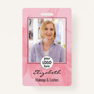Blushing Coral Pink Watercolor Photo Makeup ID Badge