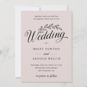 Blushing Dusty Rose Backyard Botanic Leaf Wedding Invitation