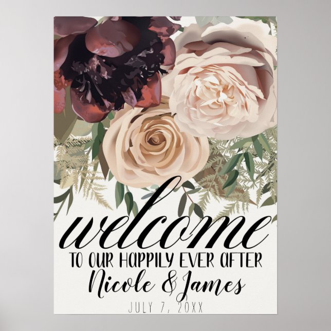 Blushing Floral Blooms Botanical Welcome Wedding Poster (Front)