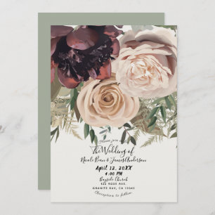 Blushing Floral Blooms Glam Botanical Wedding Invitation