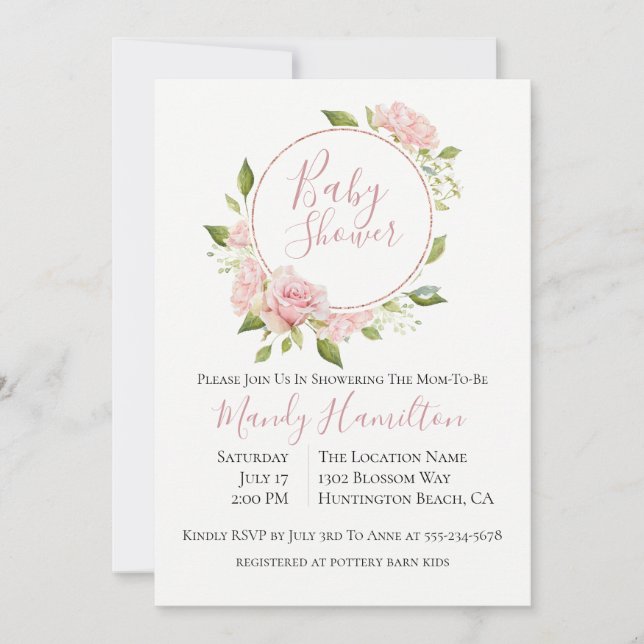 Blushing Floral Wreath Baby Shower Invitation (Front)