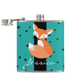 Blushing Fox and Dots Pattern Hip Flask