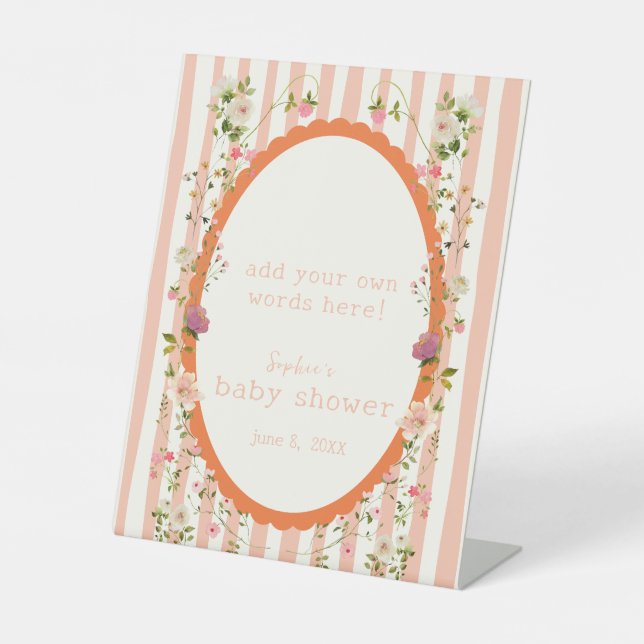 Blushing Garden Baby Shower Customisable  Pedestal Sign (Front)