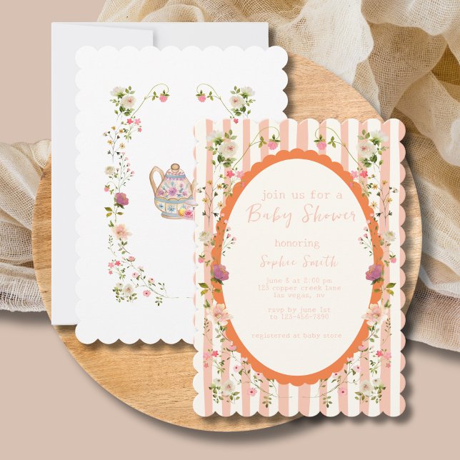 Blushing Garden Tea Party Wreath Baby Shower Invitation (Creator Uploaded)
