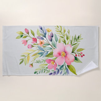 Blushing Garden Watercolor Floral Bouquet Beach Towel