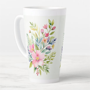 Blushing Garden Watercolor Floral Bouquet Latte Mug