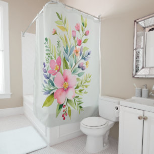 Blushing Garden Watercolor Floral Bouquet Shower Curtain