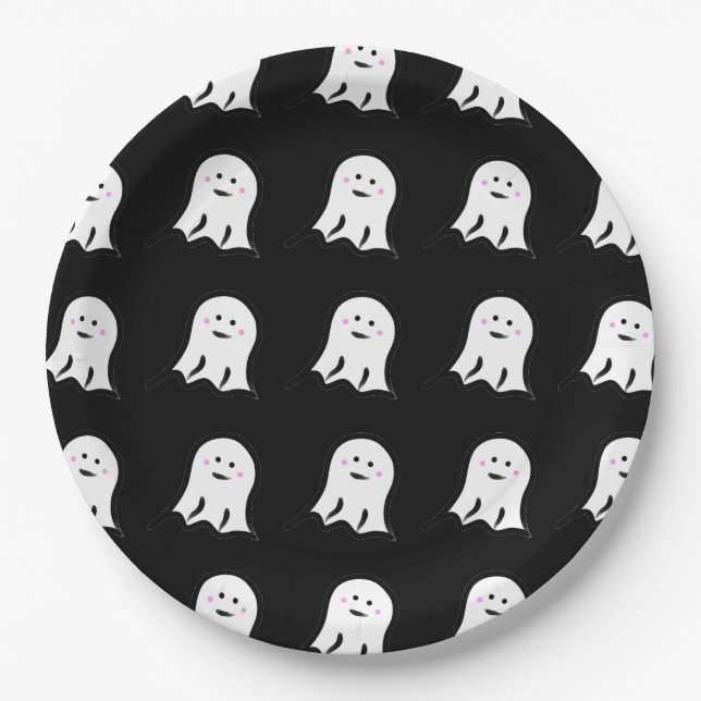 Blushing Ghost Cute Halloween  Paper Plate (Front)