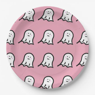 Blushing Ghosts Cute Halloween Print Paper Plate