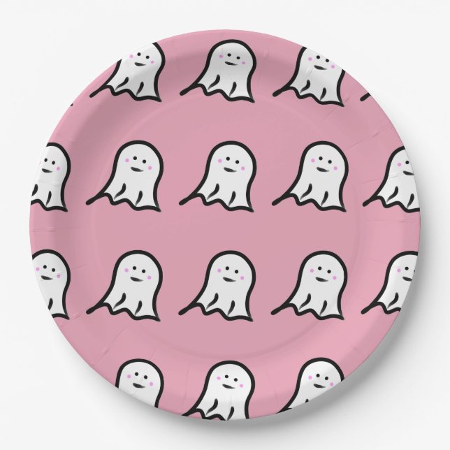 Blushing Ghosts Cute Halloween Print Paper Plate (Front)
