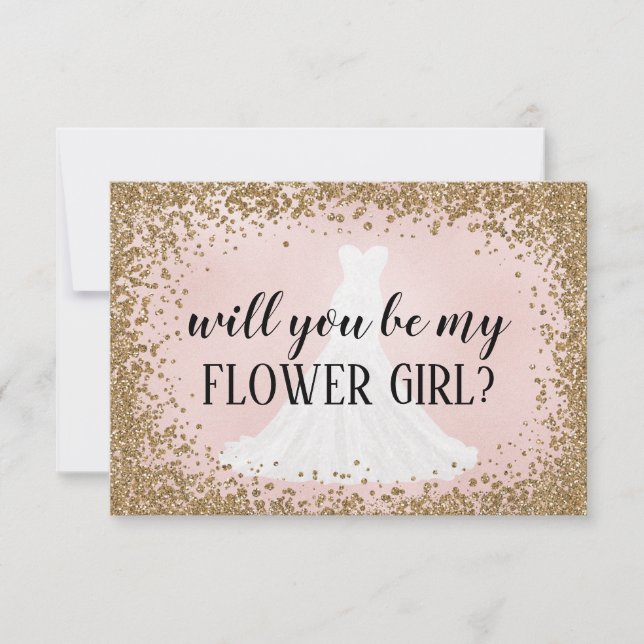 Blushing Glitter Bride Bridesmaid Proposal Card (Front)