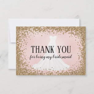 Blushing Glitter Bride Bridesmaid Thank You Card