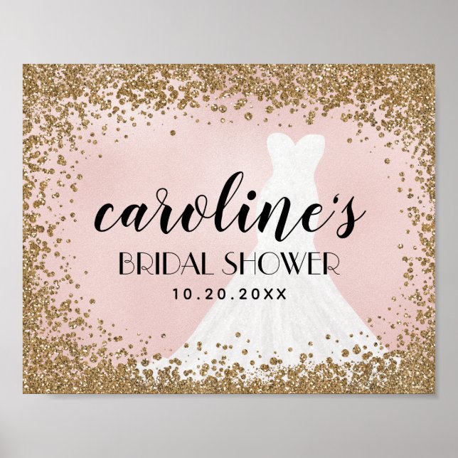Blushing Glitter Bride Dress Bridal Shower Sign (Front)