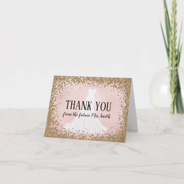 Blushing Glitter Bride Future Mrs. Thank You Card (Front)