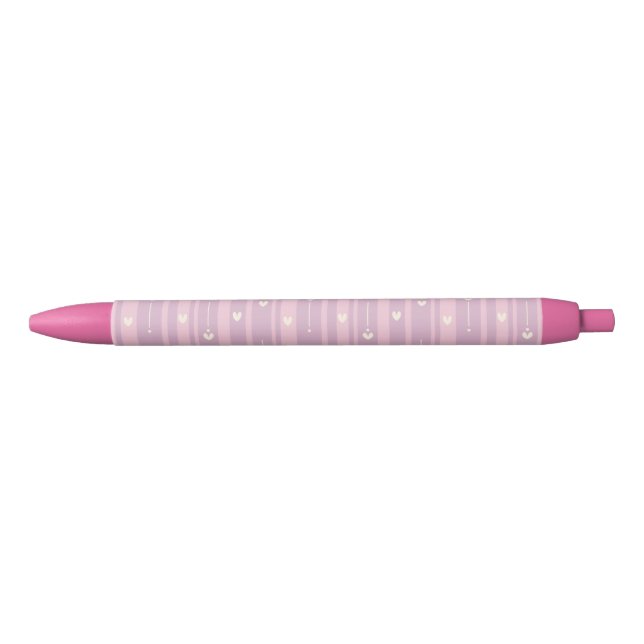 Blushing Heart Stripes Pattern Black Ink Pen (Front)