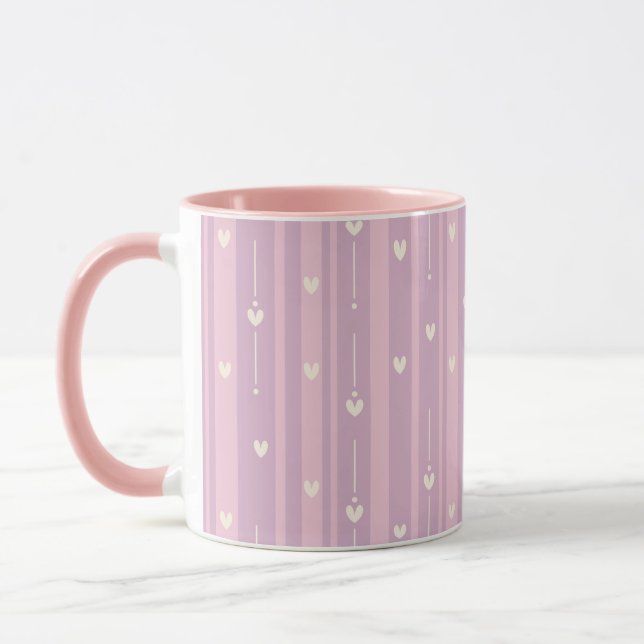 Blushing Heart Stripes Pattern Mug (Left)