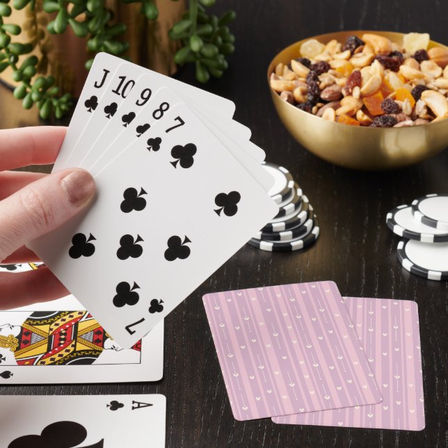 Blushing Heart Stripes Pattern Playing Cards (In Situ)