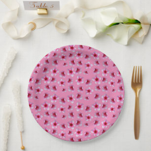 Blushing in Bloom: Pink Blossoms on Pink Paper Plate
