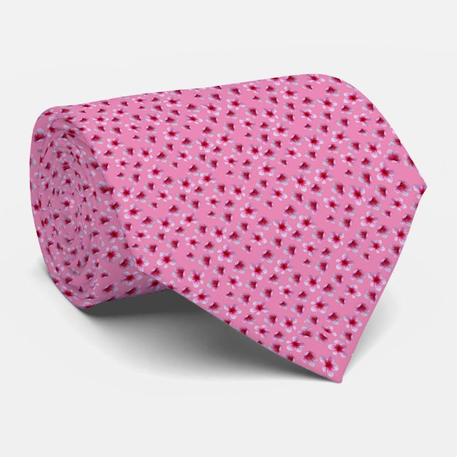 Blushing in Bloom: Pink Blossoms on Pink Tie (Rolled)