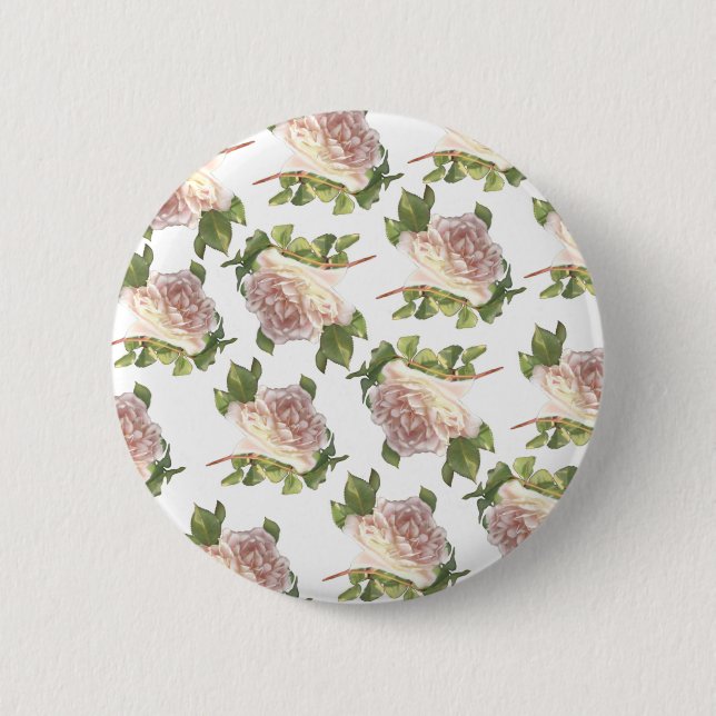Blushing Ivory Peach Rose 6 Cm Round Badge (Front)