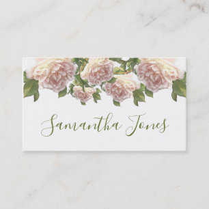 Blushing Ivory Peach Rose calligraphy script Business Card