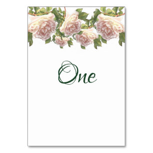 Blushing Ivory Peach Rose calligraphy script  Table Number