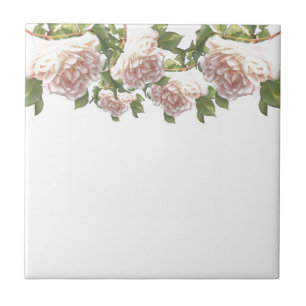 Blushing Ivory Peach Rose Ceramic Tile