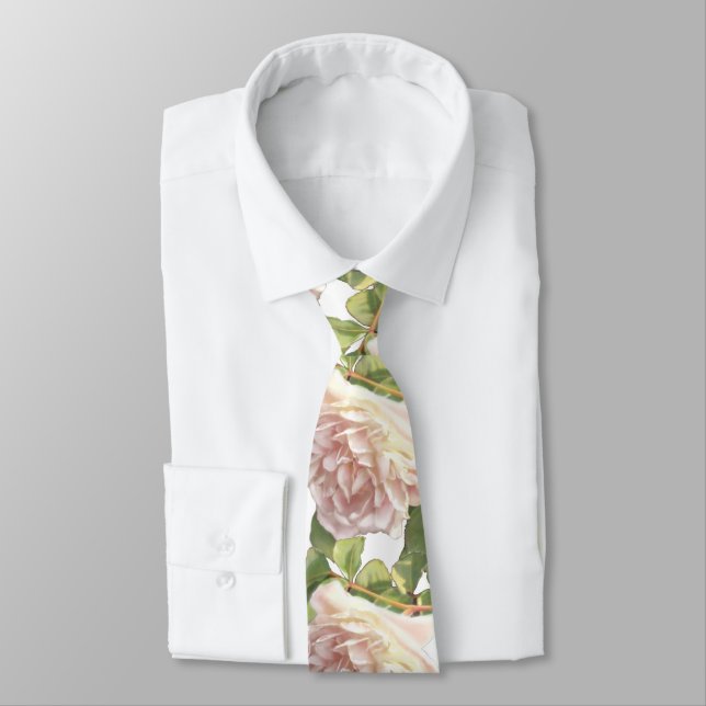 Blushing Ivory Peach Rose Tie (Tied)